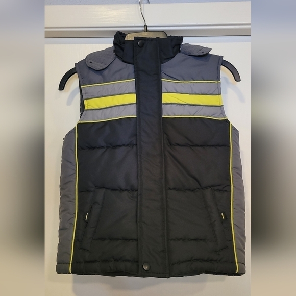 Triple Star Other - Triple Star Boys hooded sleeveless puffer vest black, grey, yellow